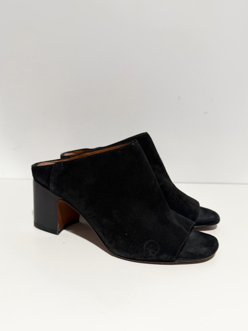 Aquatalia Seneca Black Suede Open-Toe Mule Heels